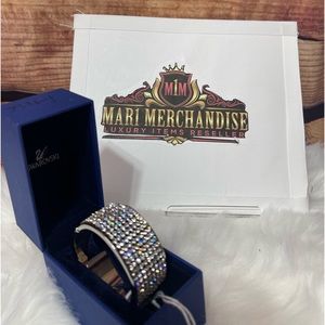 Swarovski Bracelet size 17 inches, half crystals / leather silver bangle.